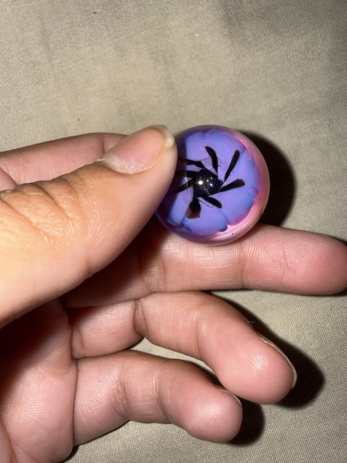 Handmade Purple & Pink Swirl Glass Marble with Spider Inside