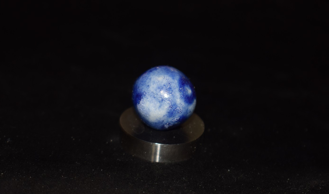 Antique German⬛🟥🟨 Bennington blue cobalt glazed clay marble shooter .750″ MINT