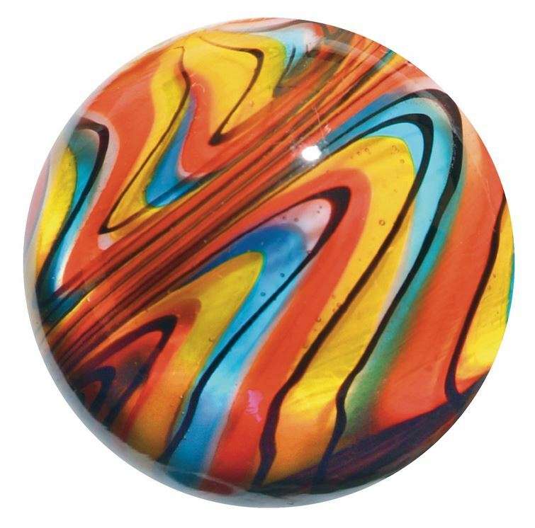 25mm Figaro Handmade Art Glass Marbles PK 3 Red Yellow Blue White Black Swirls