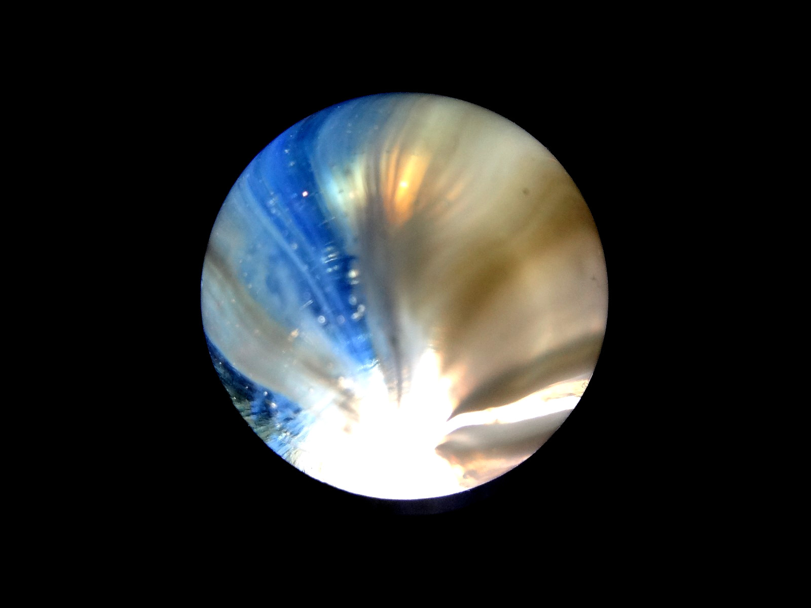 Master Marble ” RARE SUNBURST ” w/MOONIE GLASS Awesome colors Wet Mint