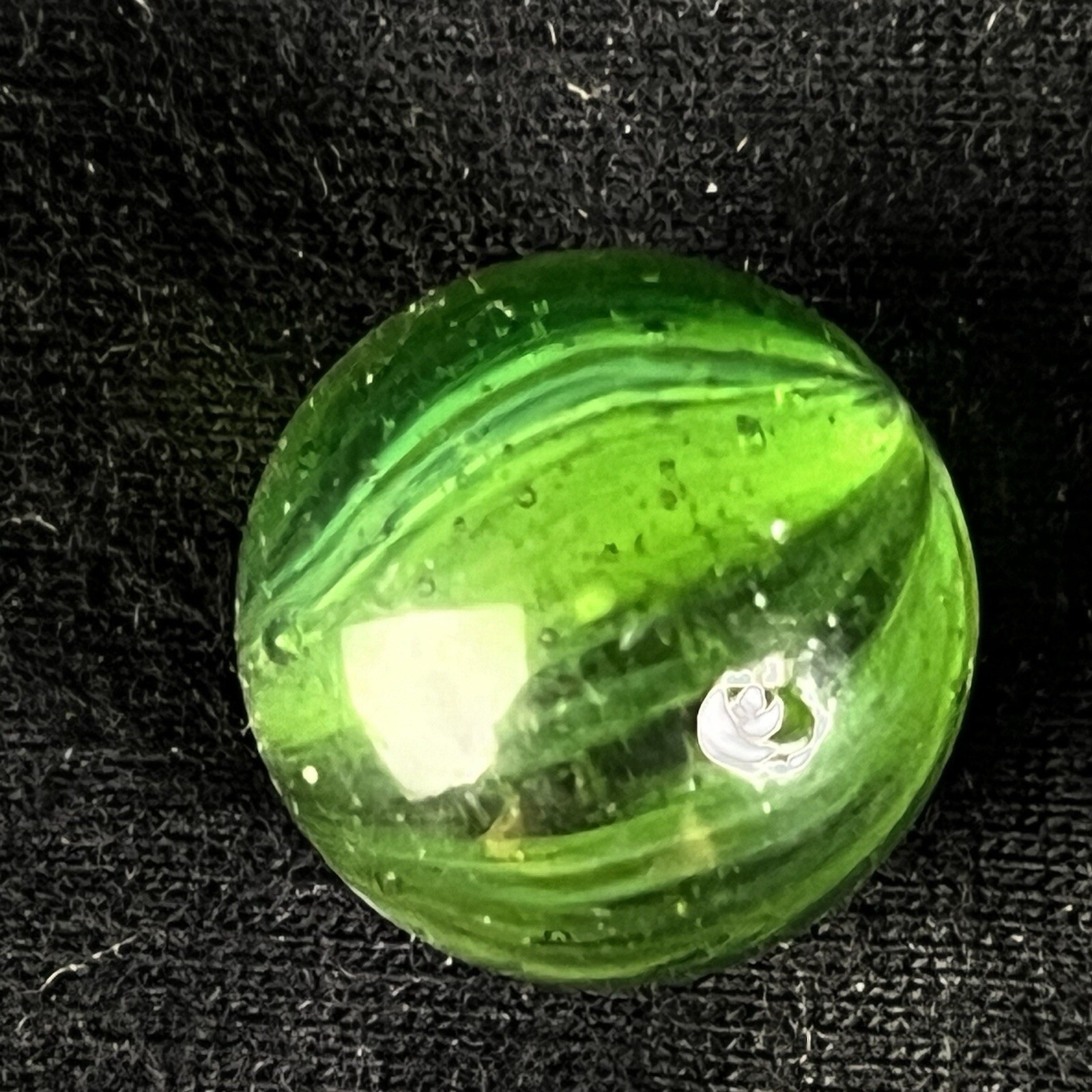 Vintage Akro Agate Peltier Art Swirl Glass Marble .63” Dark Green White