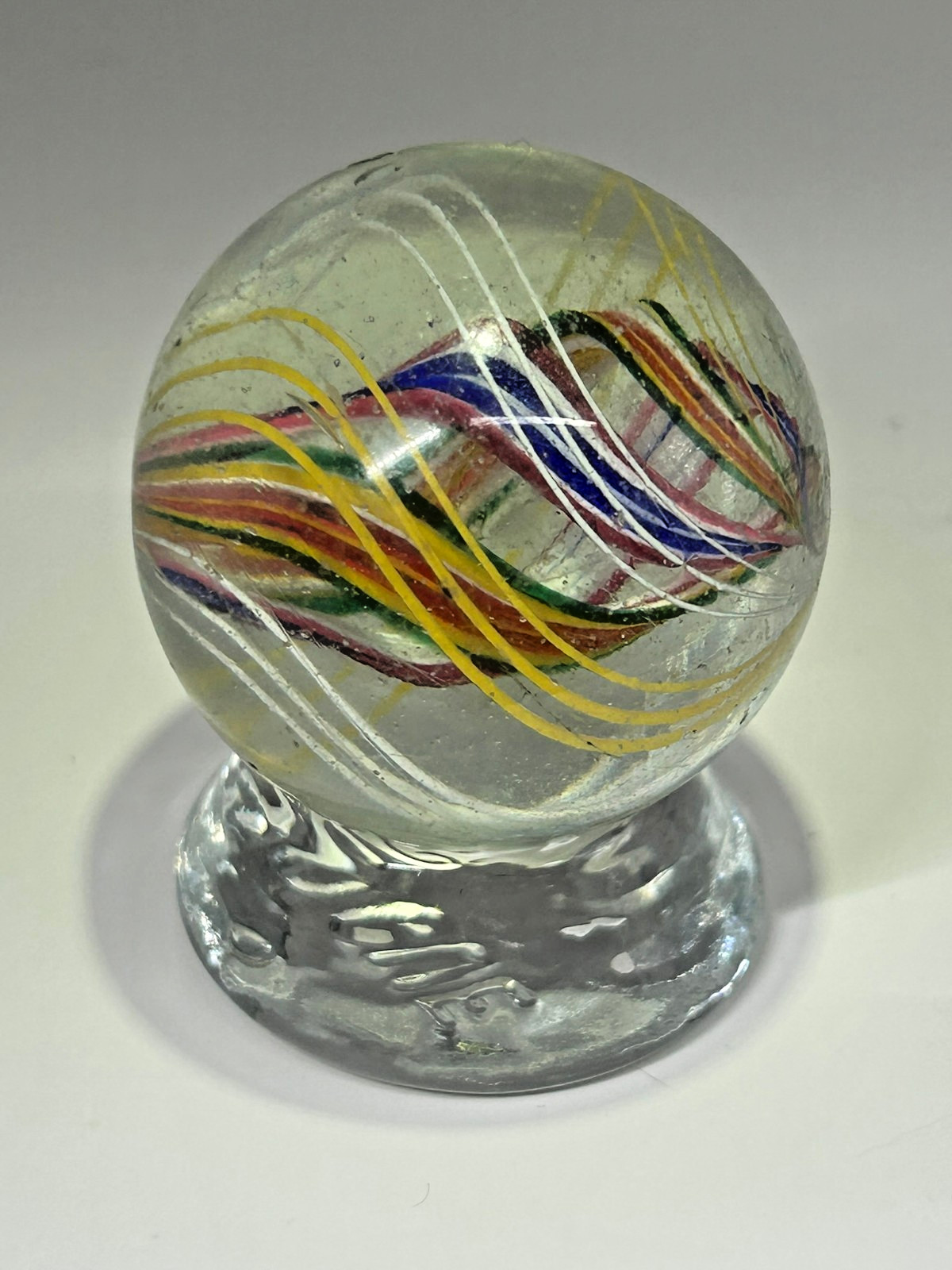 German Divided Core w/Latticino Ribbon 1-11/16″ Mint- E3.20