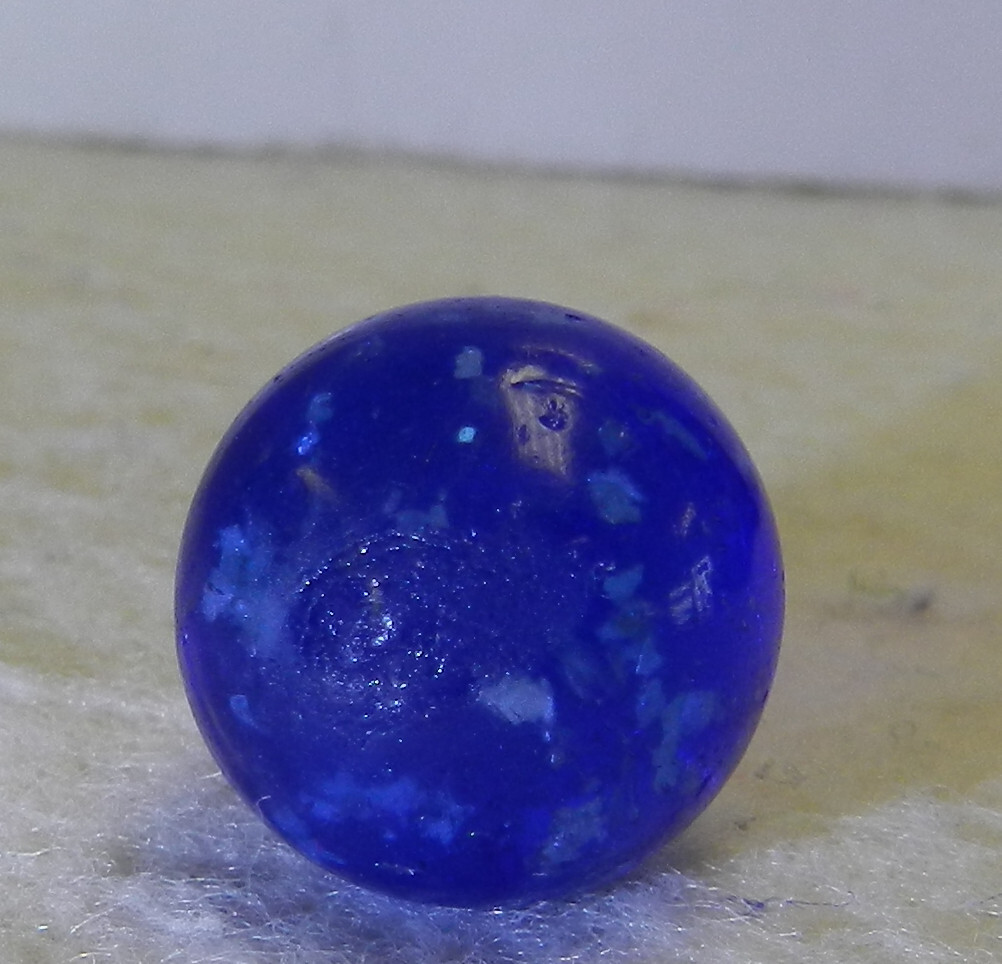 #16275m Vintage German Handmade Blue Glass Mica Marble .58 Inches