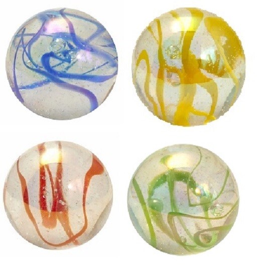 42mm Lustered Spaghetti 1.65″ Glass Massive Marbles Set of 4 Colors Iridescent