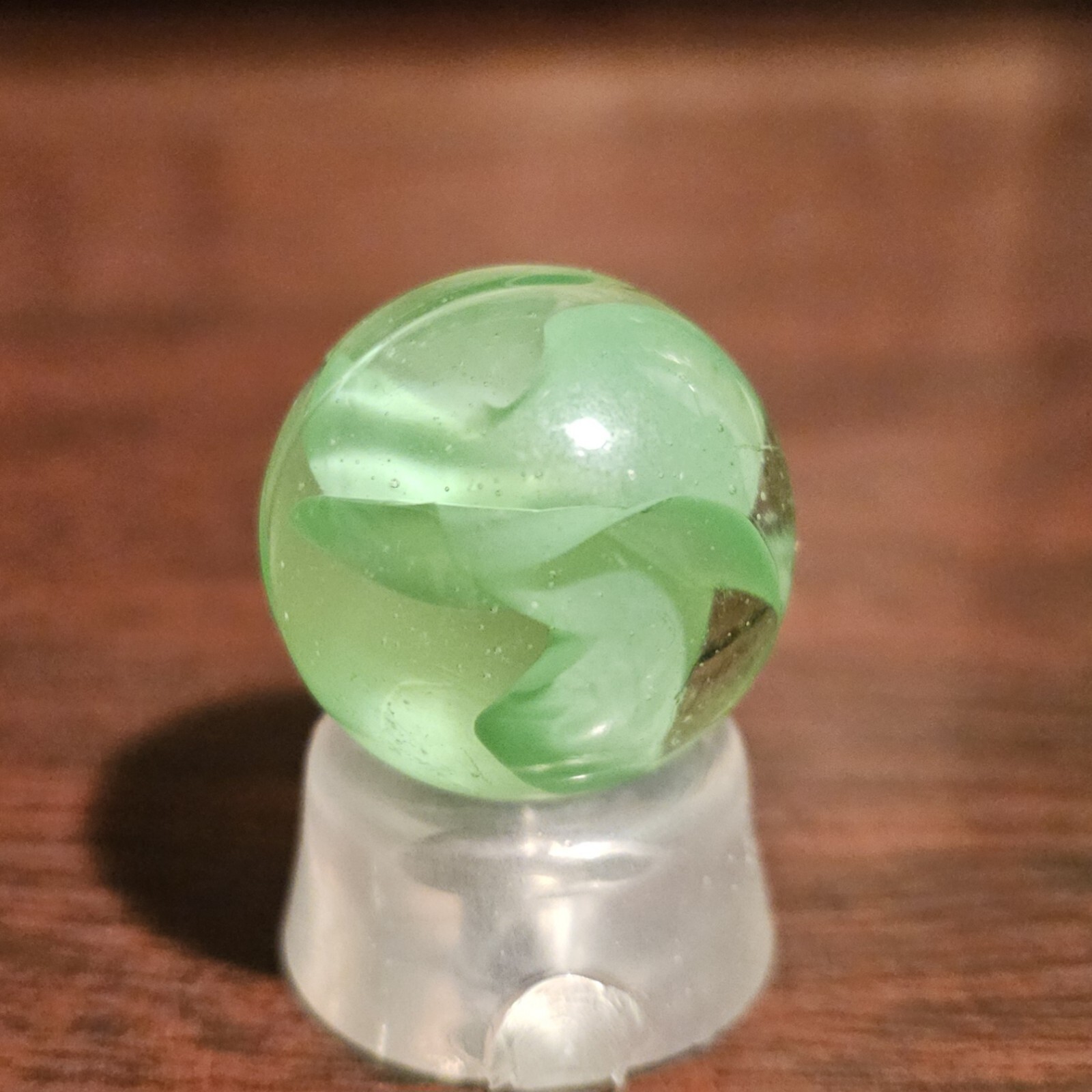 Vintage C E Bogard Hybrid Green in Clear O.94″ Diameter Shooter Glass Marble