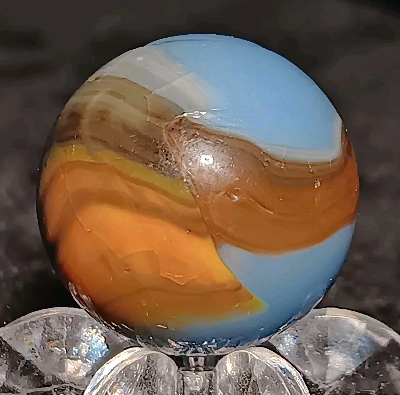 Vintage Kokomo Opalescent Glass Rainbo Marble. 68″ Mint(-). Uv Active. VHTF Wow