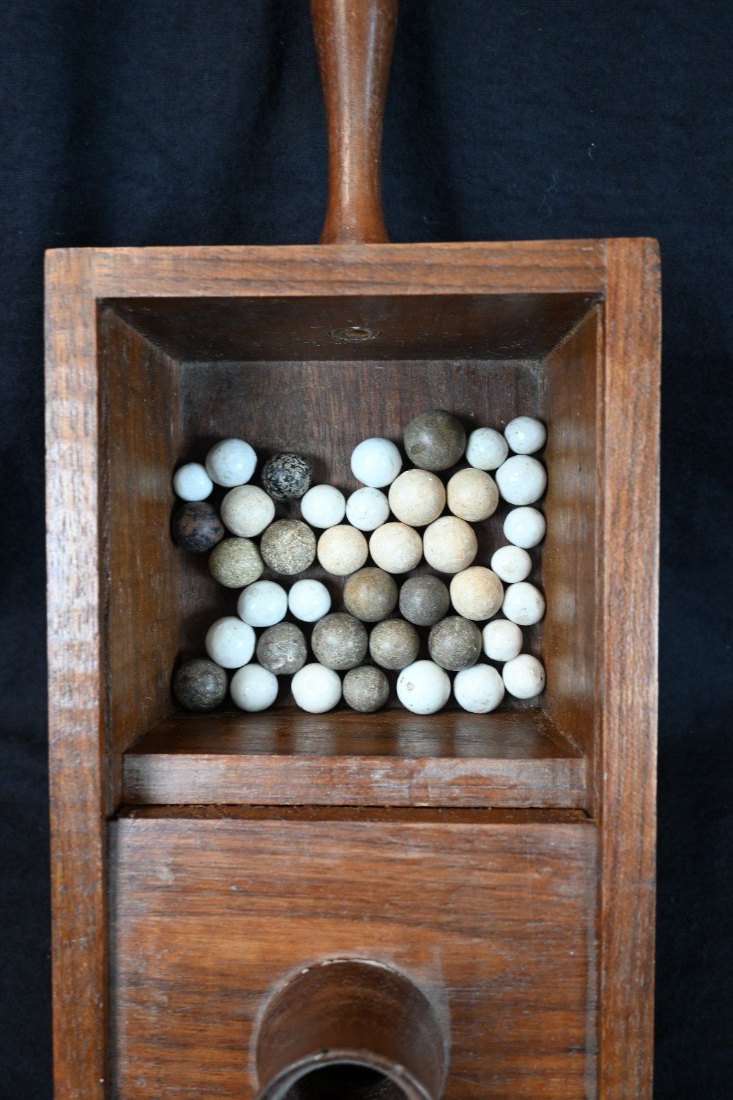 Vintage Voting Ballot Box, Fraternal, 40 White China and Clay Marbles, S1676