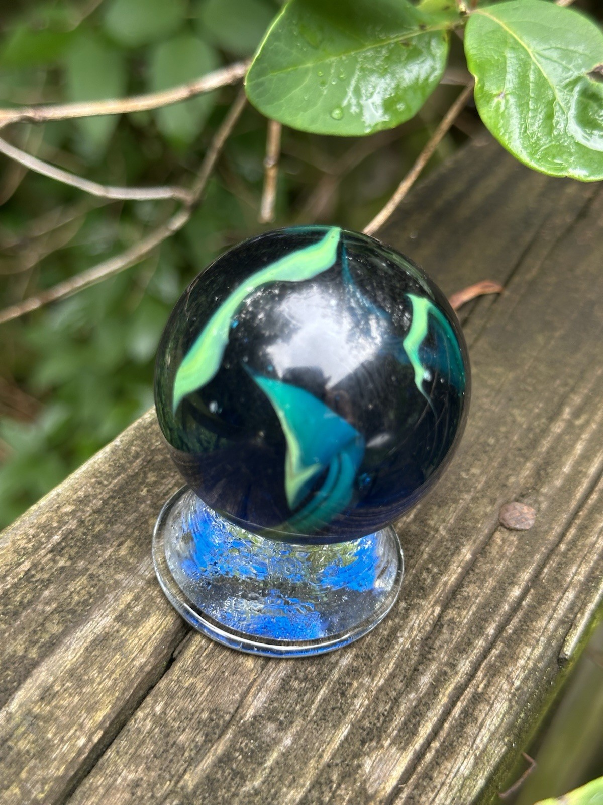 TOE BREAKER 50mm (2″) SEA TURTLE clear Blue/Green Marbles glass ball HUGE Swirl