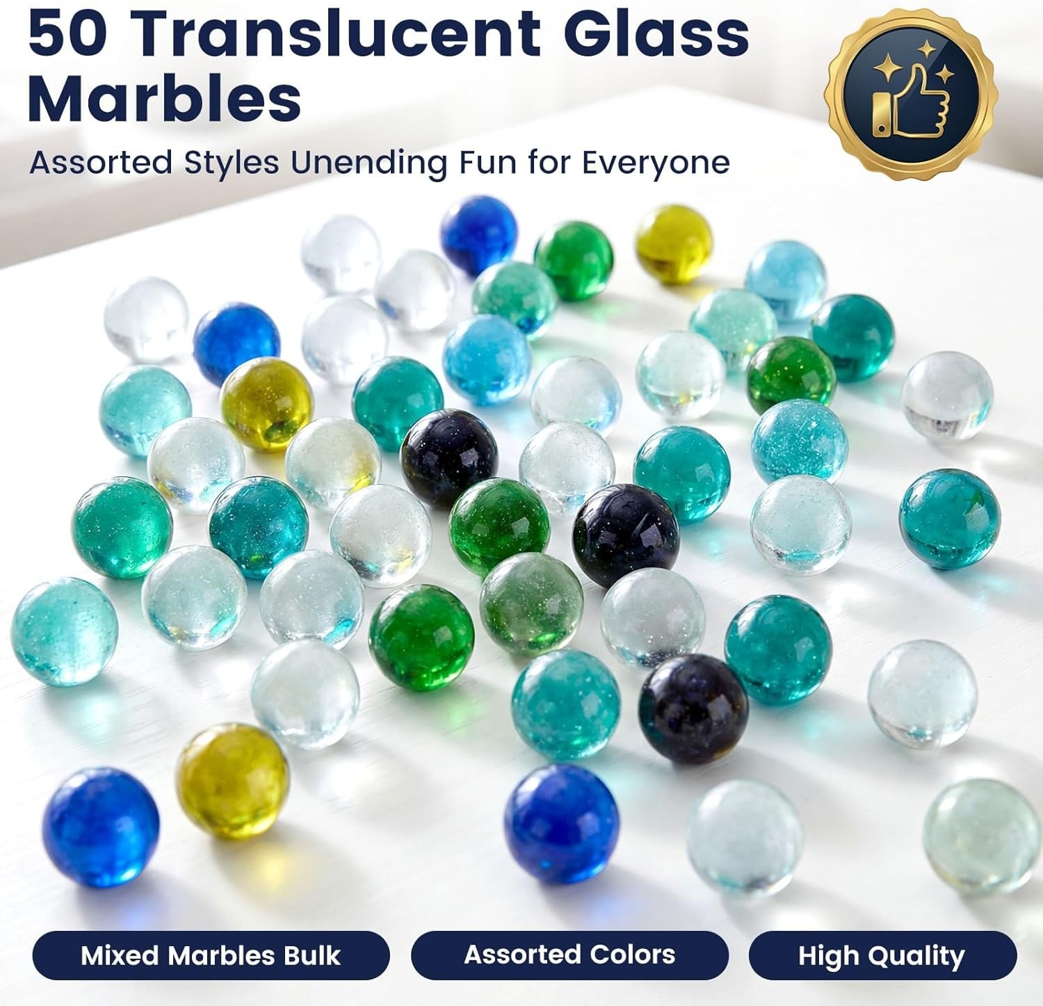 50 PCS Glass Marbles Bulk for Marble Games with 1 Free Whistle Multicolored