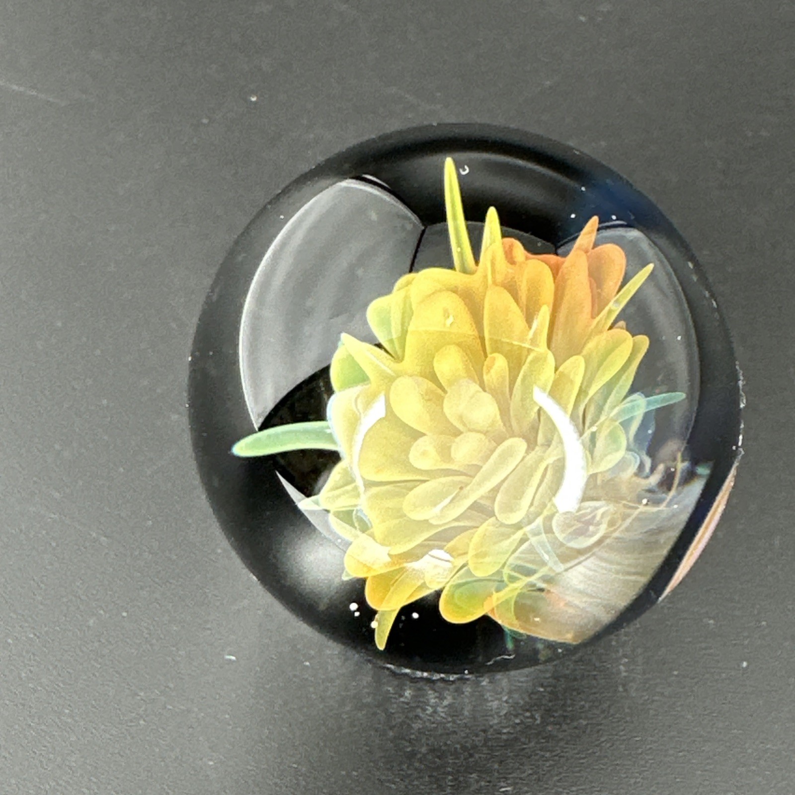 Contemporary Handmade Art Glass Marble 1.08″ Fume Flower Implosion Boro MIB