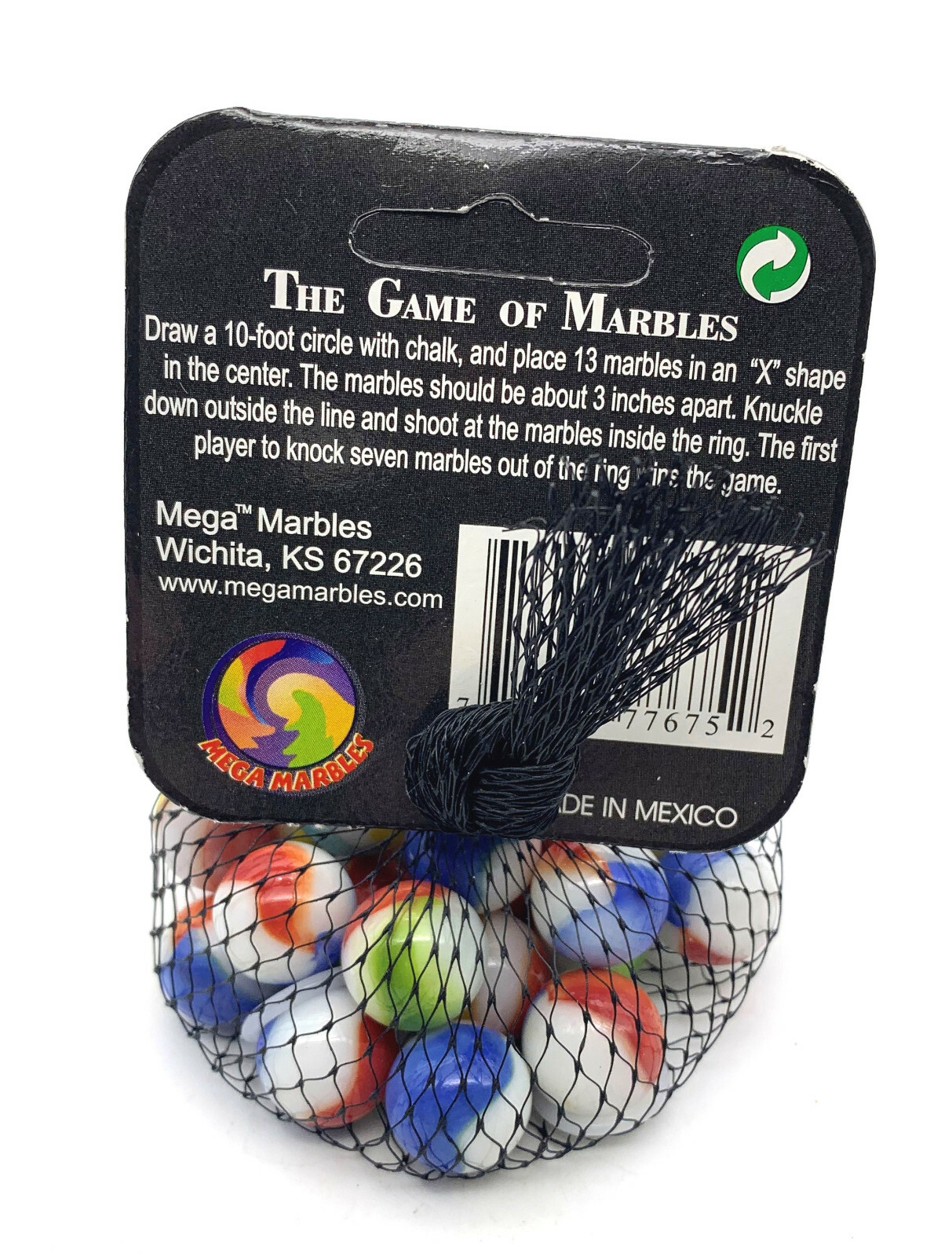 Net Bag 25 “Agate” Glass Mega Marbles 24 Players & 1 Shooter 2006-2009 Colorful