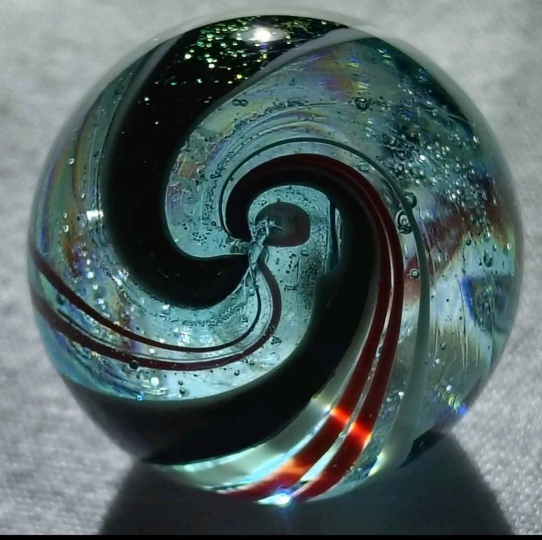 Vintage Paul Katherman Marble Double Swirl Blue Black White Red Gold SIGNED 2004
