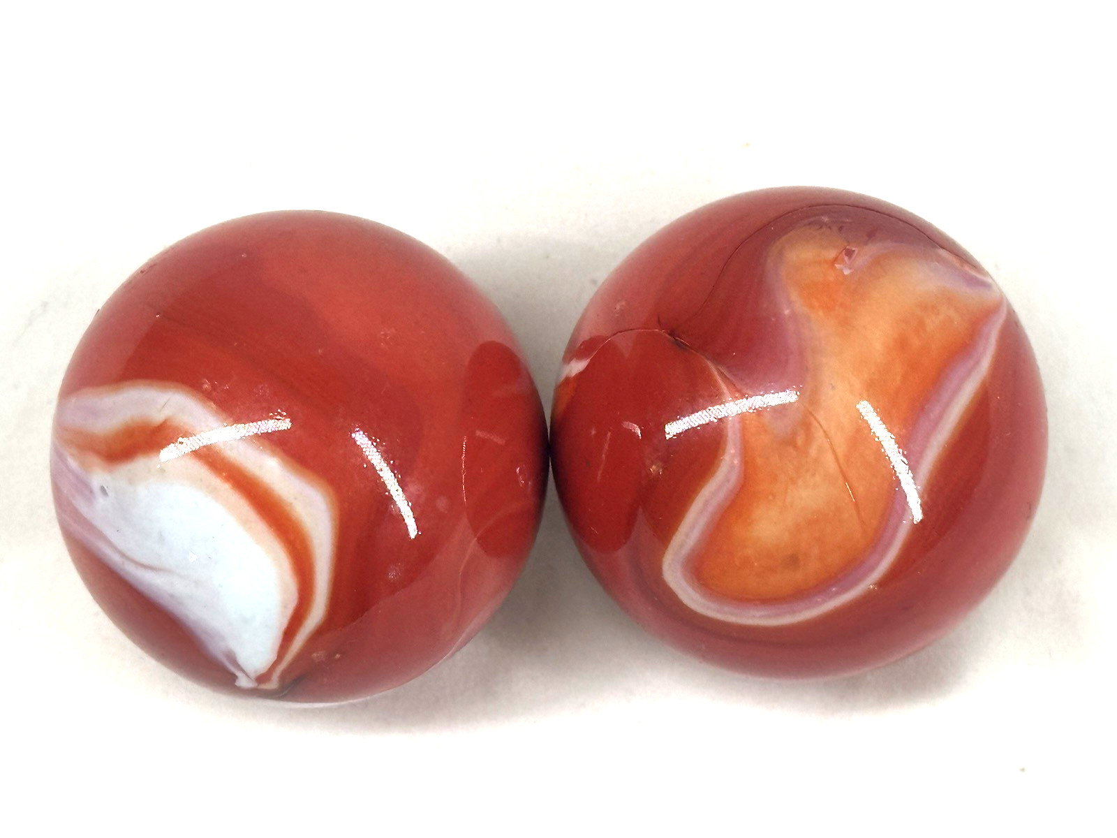 2 MAMMOTH 1 5/8″ ORANGE CREME White Cream Marbles Glass Massive 42mm LARGE HUGE
