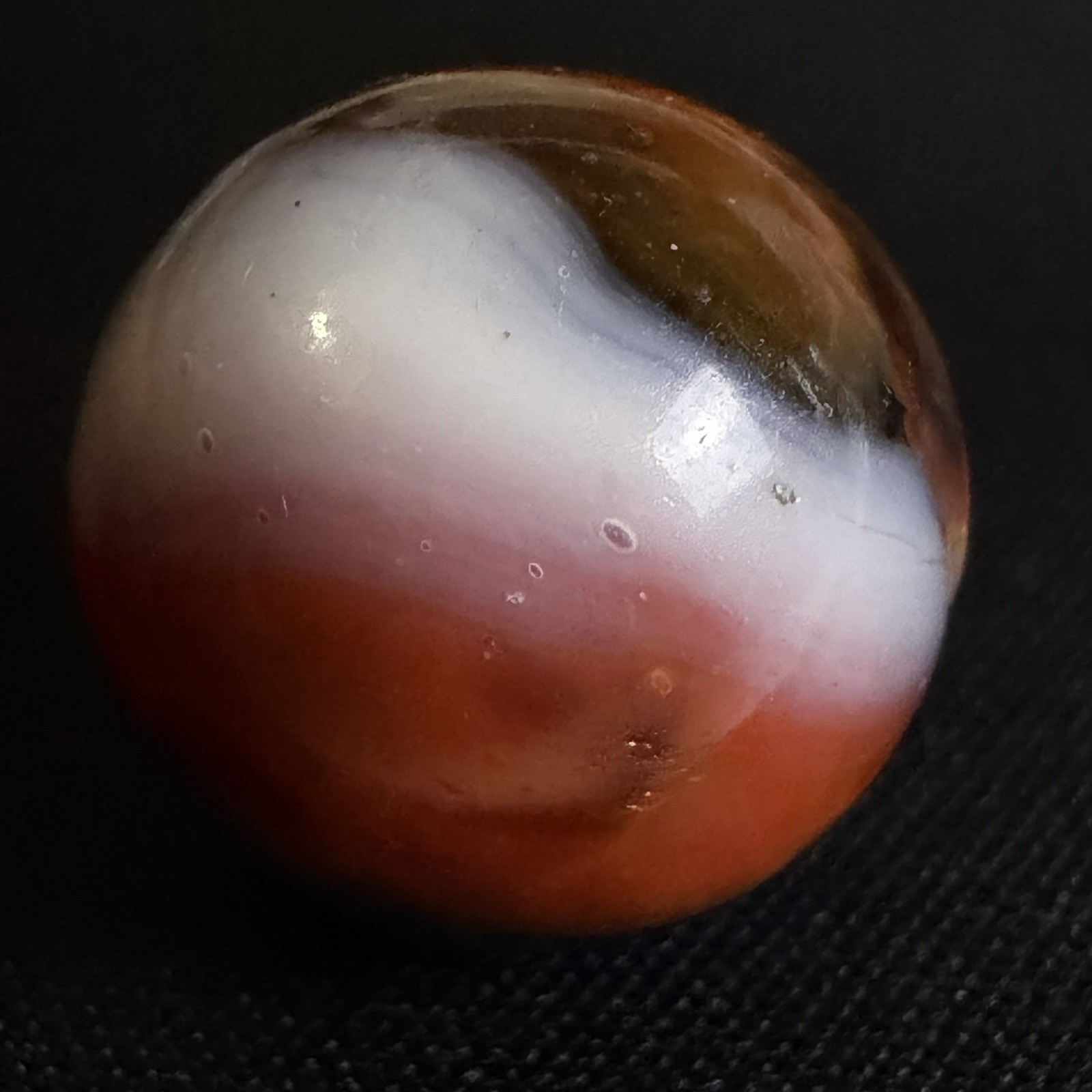 Vintage Peltier Rainbo Green Transparent Base Red White Ribbon Glow .63 MINT-NM