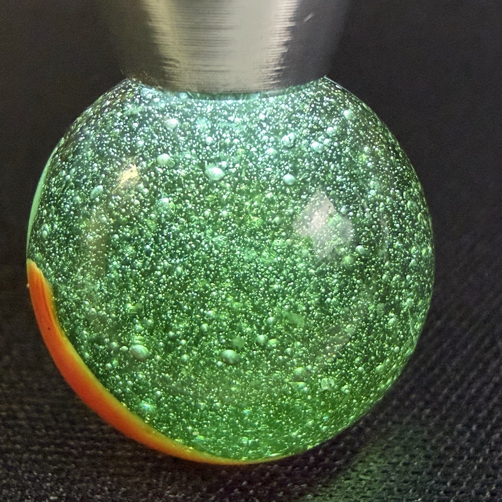 Vintage Peltier Rainbo Green Transparent Base Red White Ribbon Glow .63 MINT-NM
