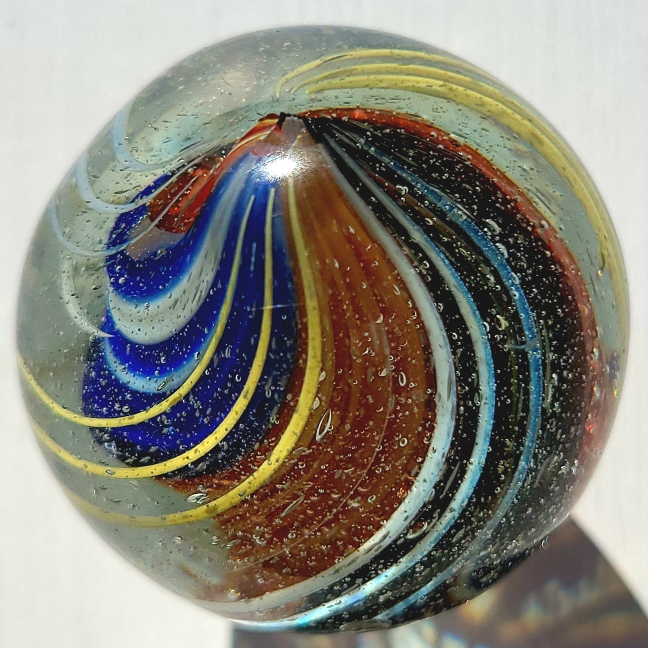 1880’S RARE 1.6″ GERMAN SWIRL HANDMADE ANTIQUE BANDED RIBBON CORE MARBLE VINTAGE