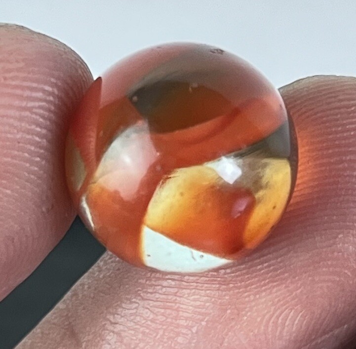 Vintage Akro Agate Peltier Art Swirl Glass Marble .61” Orange And Clear