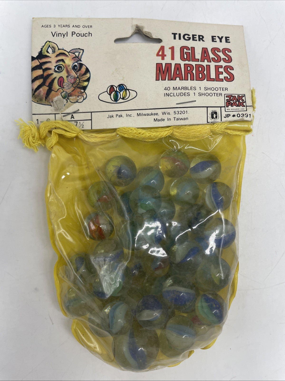 Vintage Tiger Eye Glass Marbles & Vinyl Pouch (40 Marbles & 1 Shooter)