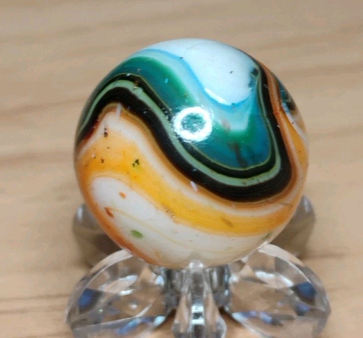 .74″ D.A.S. MARBLES 💥”TRUE NORTH” GOLD LUTZ+CONFETTI GLASS TOYS MINT-