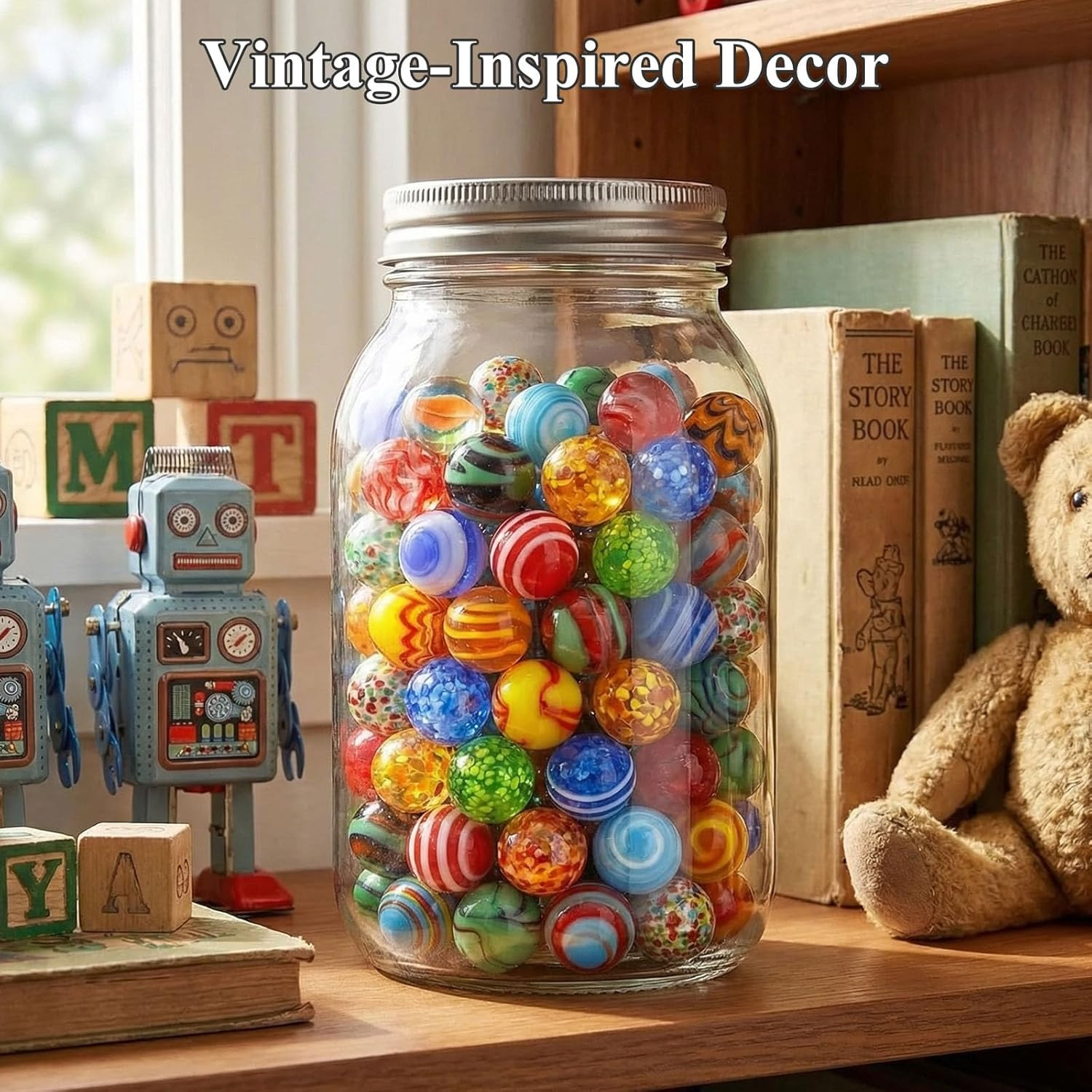 32PCS Glass Marbles Bulk, 16mm/0.6inch Handmade Colorful Assorted Marbles for Va