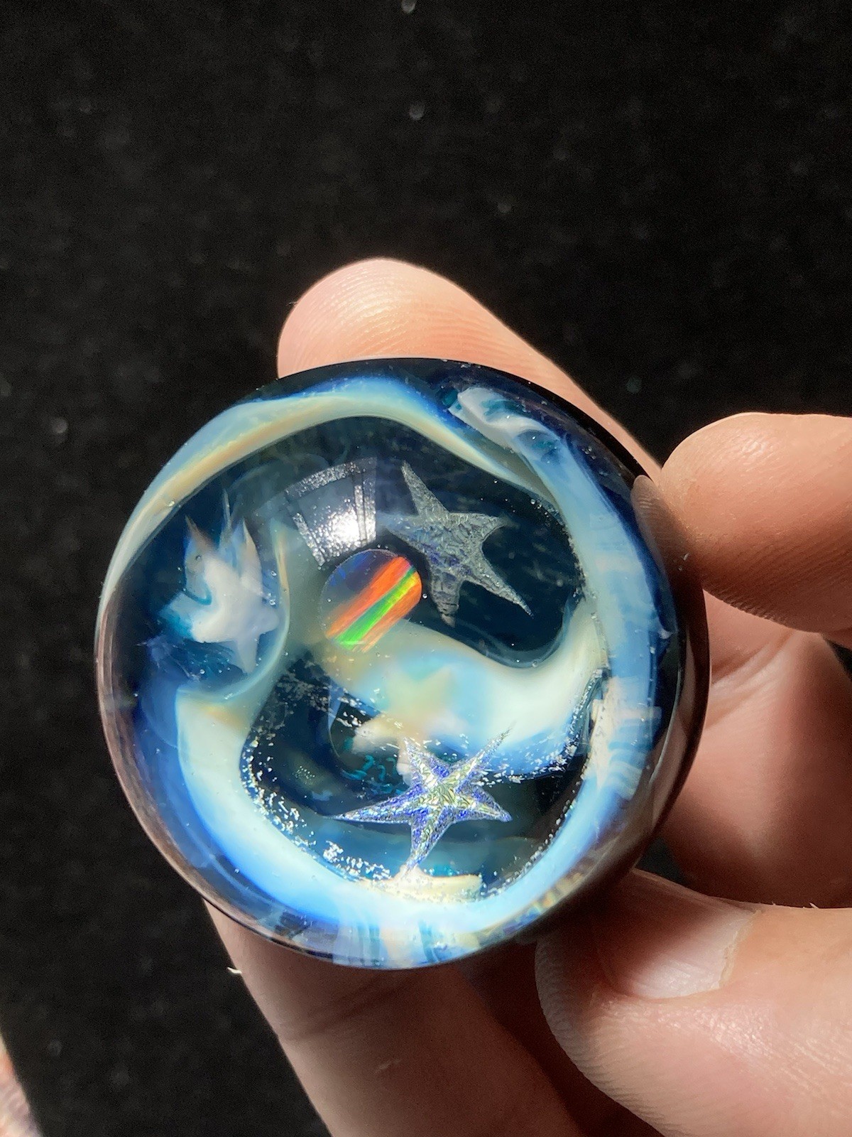 42mm Glass Boro Marble Deep Space Opal 24k Gold Fume swirl Sculpture Stars