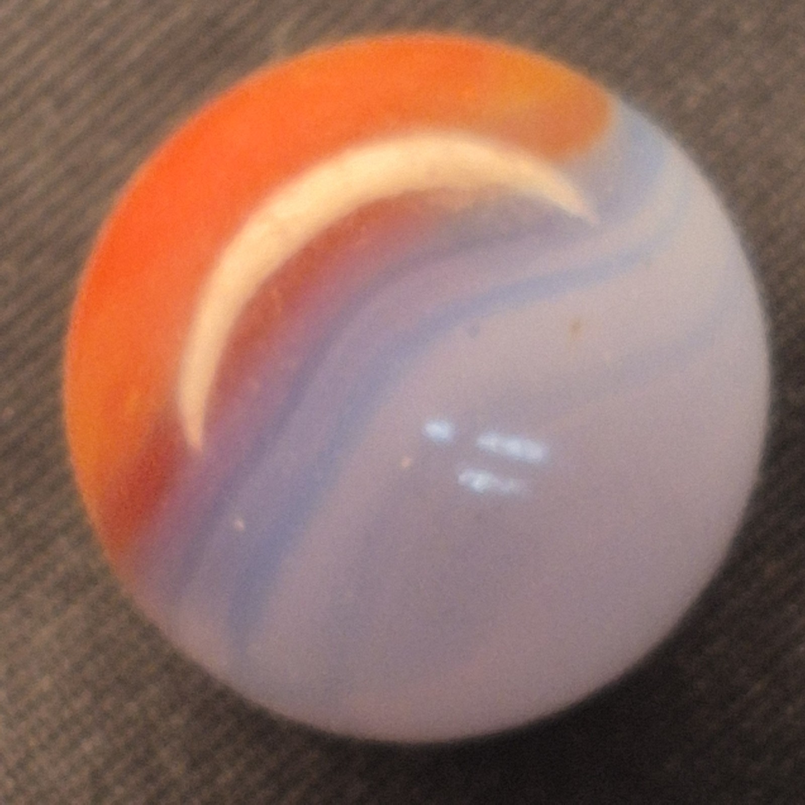 Vintage Akro Agate Prize Name Patch Marble .61” Blue Red-Orange NM+