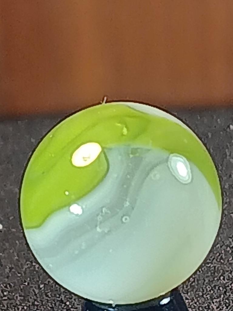 5/8″ Vitro Grinch Green Ice White on Clear Patch Swirl NM Serious Marble B63