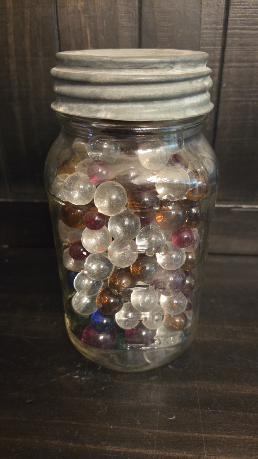 2 lbs Of Vintage Marbles In Atlas Jar Mixed Size & Color