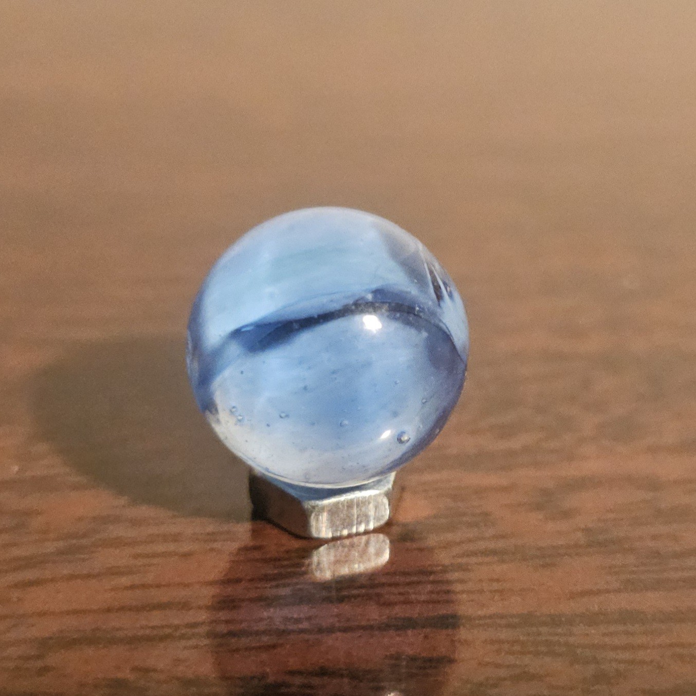 C E Bogard Blue 4-Lobe Floppy Cats Eye Clear Glass .625 Marble