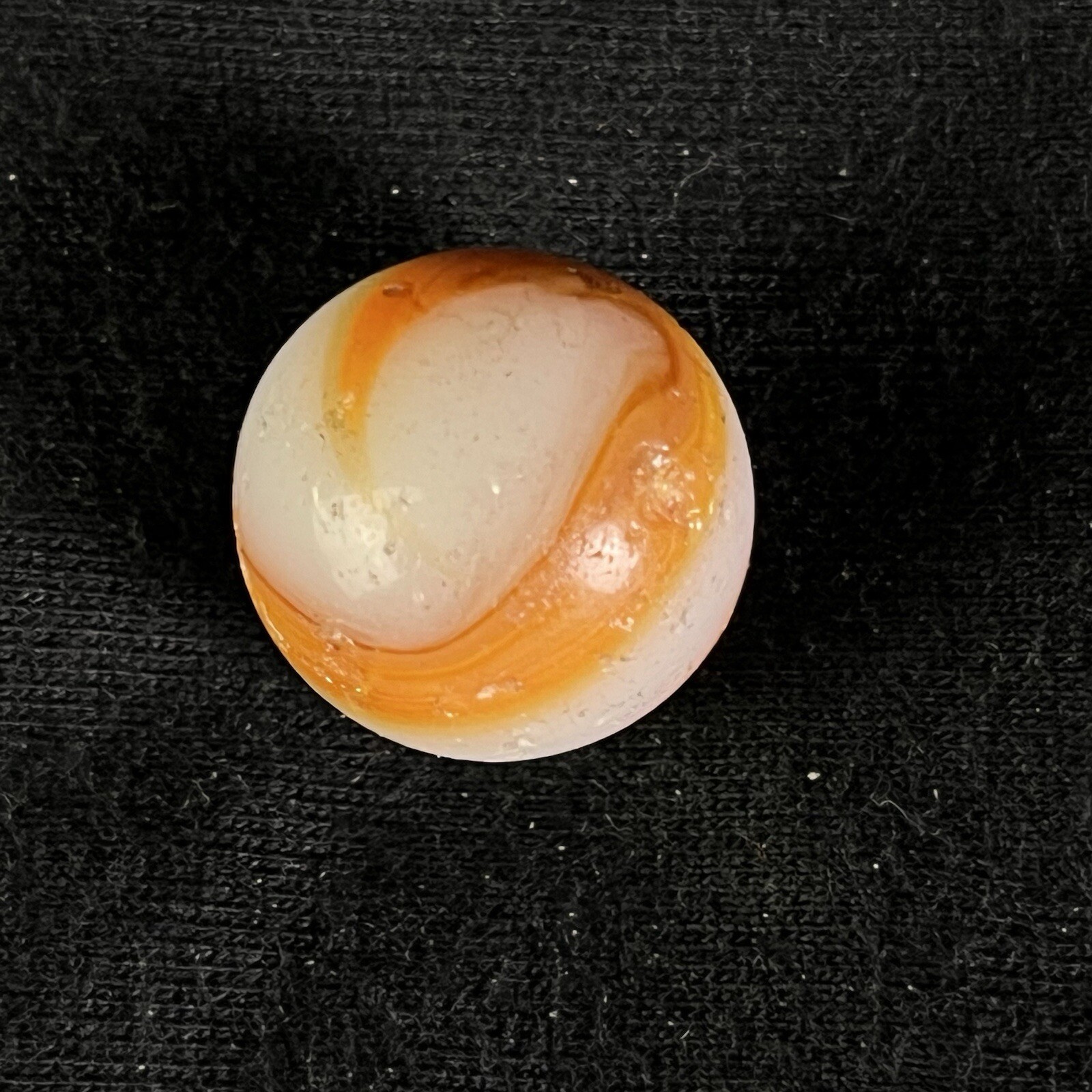 Vintage Akro Agate Peltier Art Swirl Glass Marble .67” Orange White Brown