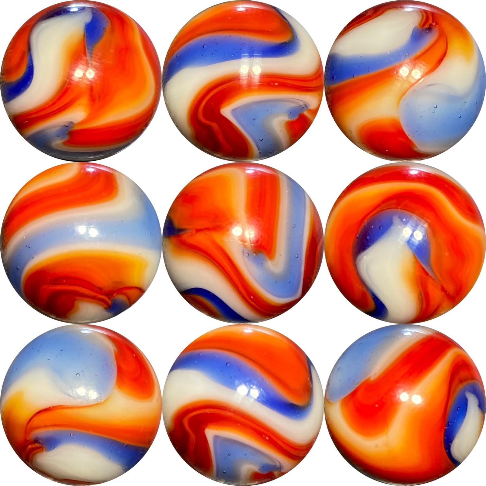 (one) MINT 5/8″ PELTIER NLR “LIBERTY” MARBLE, nice pattern & blends.