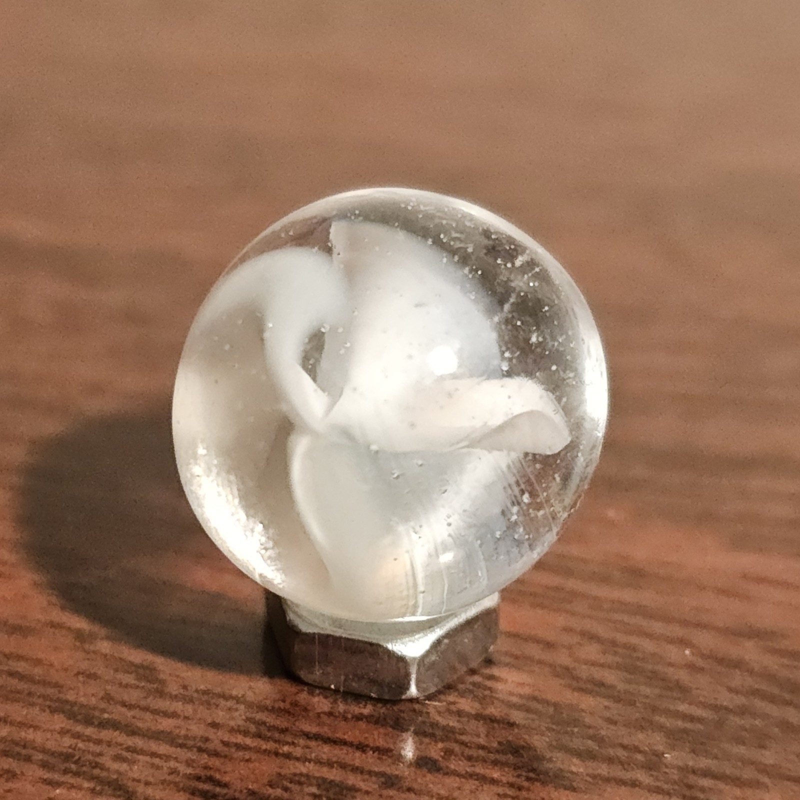 Vintage CE Bogard White 4 Lobe Floppy .625″ Glass Marble