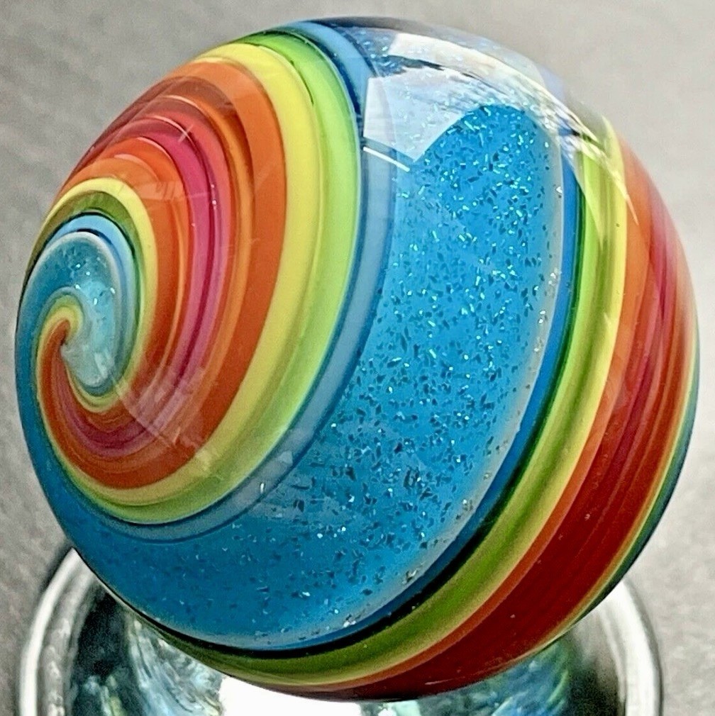 EDDIE SEESE MARBLE ART GLASS EXOTIC BLUE DICHROIC DOUBLE TWIST 1.50” FES 16
