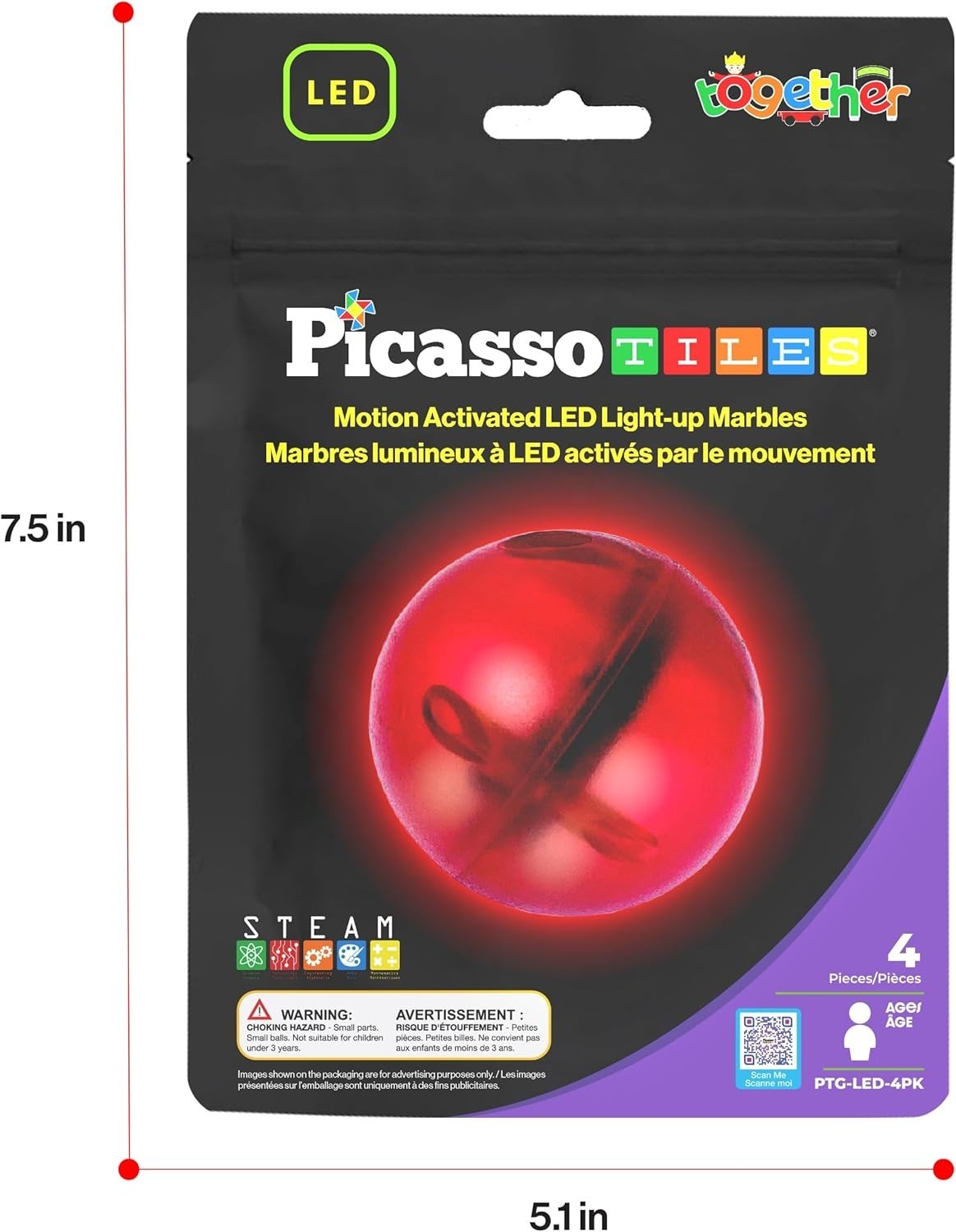 Translucent LED Light-Up Marbles – 4pc Set for Imaginative Play & Learning