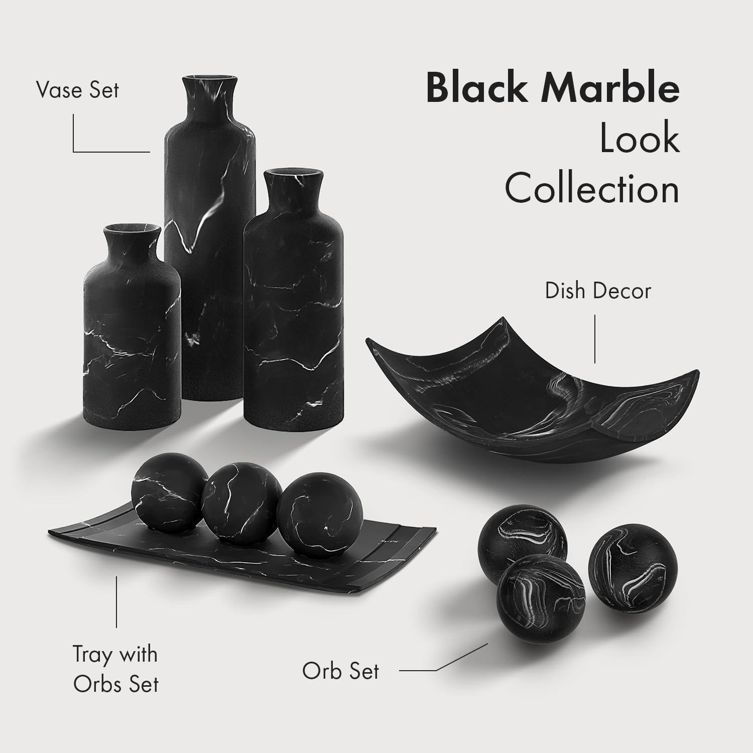 Creative Scents Black Marble Look Home Decor Bowl and Orb Set Coffee Table Decor