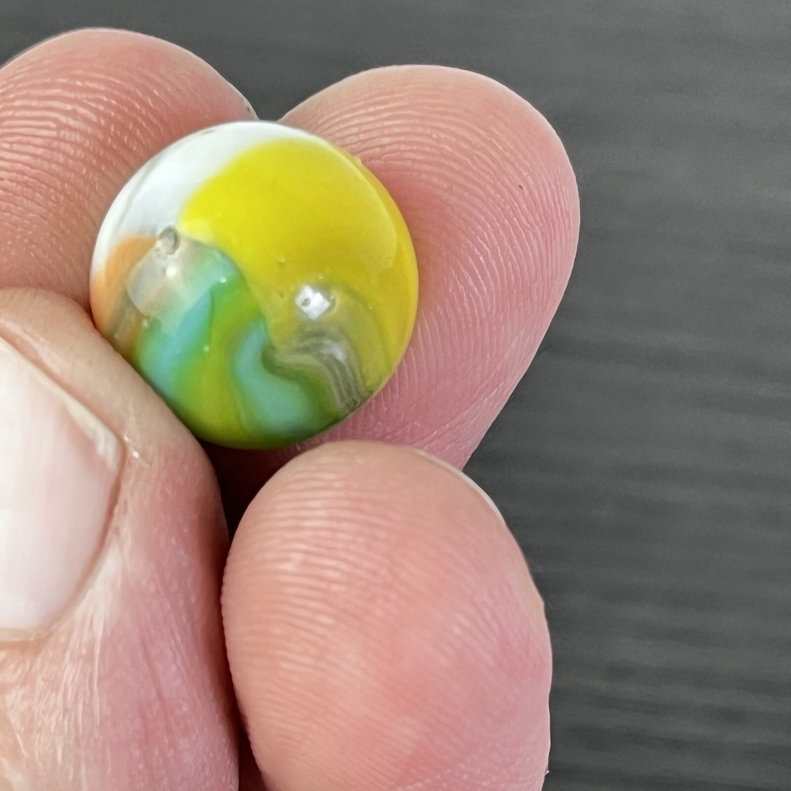 Beautful Akro Agate Peltier Art Swirl Glass Marble .61” Green Yellow Peach White