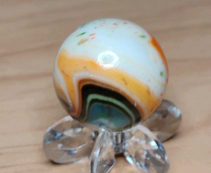 .74″ D.A.S. MARBLES 💥”TRUE NORTH” GOLD LUTZ+CONFETTI GLASS TOYS MINT-