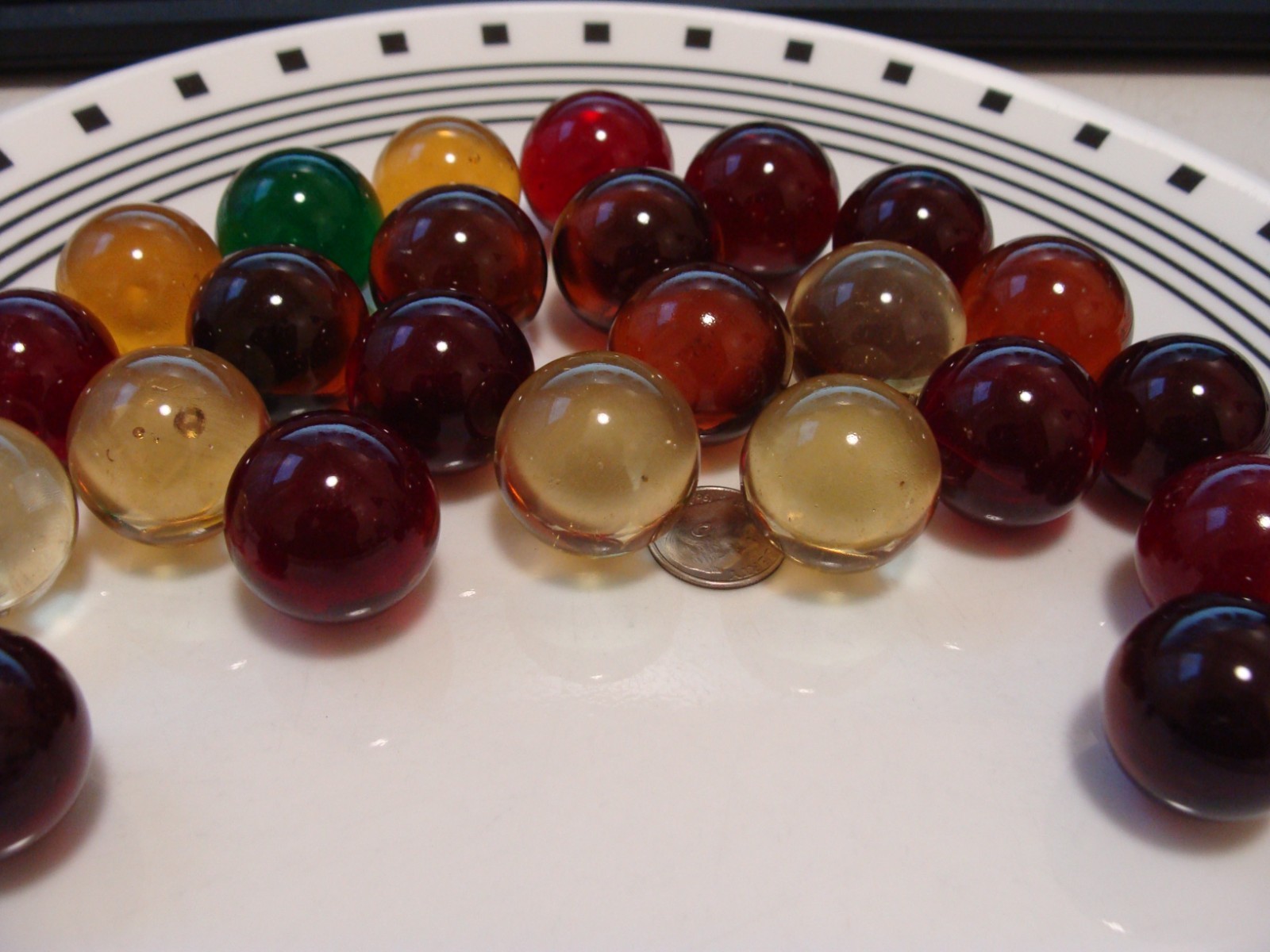 24 Vintage Master Marbles Gem Jewel Shooters Yellow Red Green Amber 1930s Nice