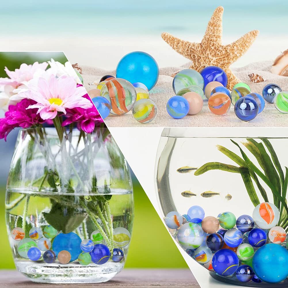 66 PCS Glass Marbles 3 Sizes Assorted Colors Round Marbles Toy Variety of Pat…
