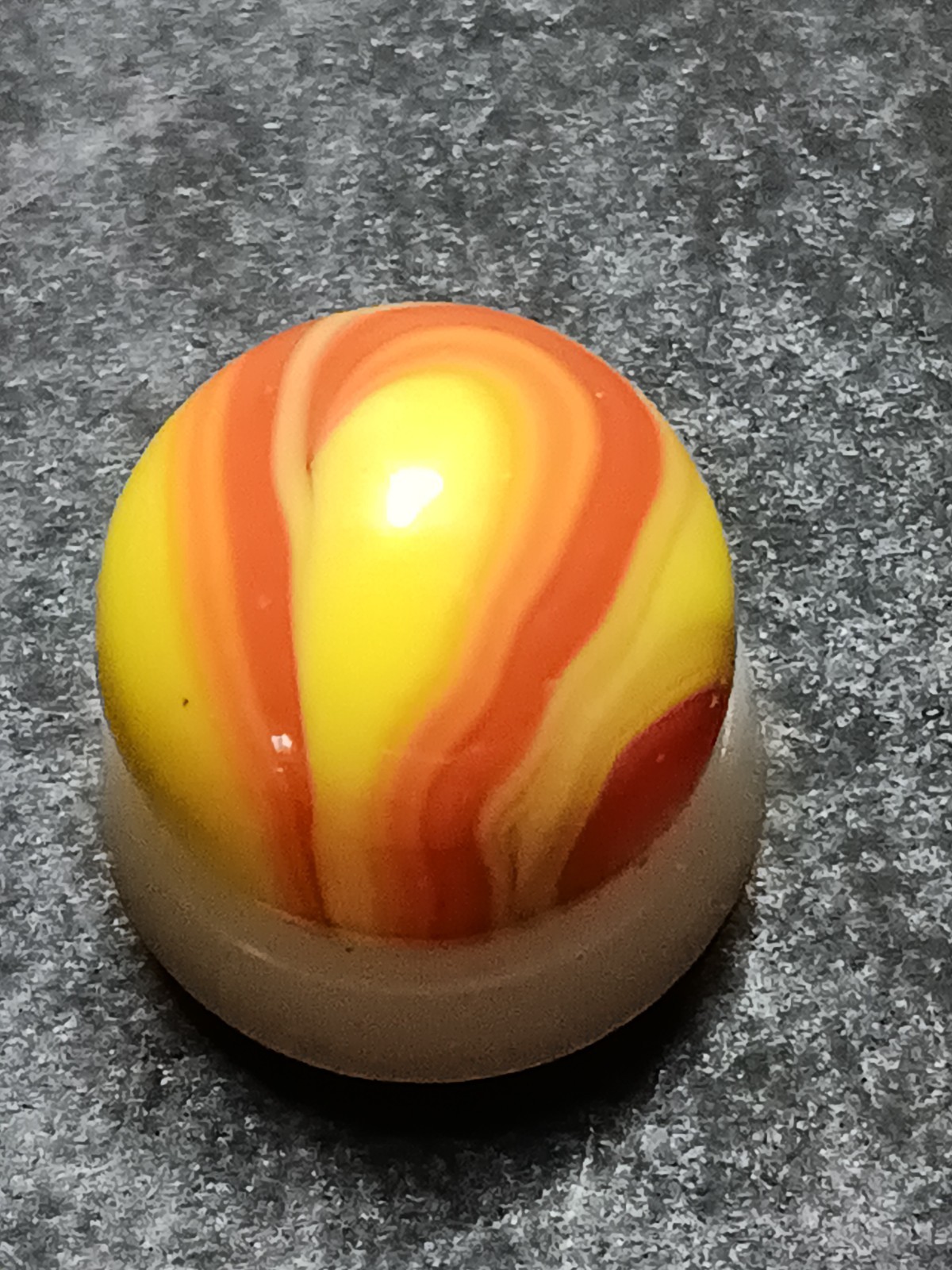 Vintage C A C Swirl Machine Made Toy Marble Yellow Orange swirl Pattern Used