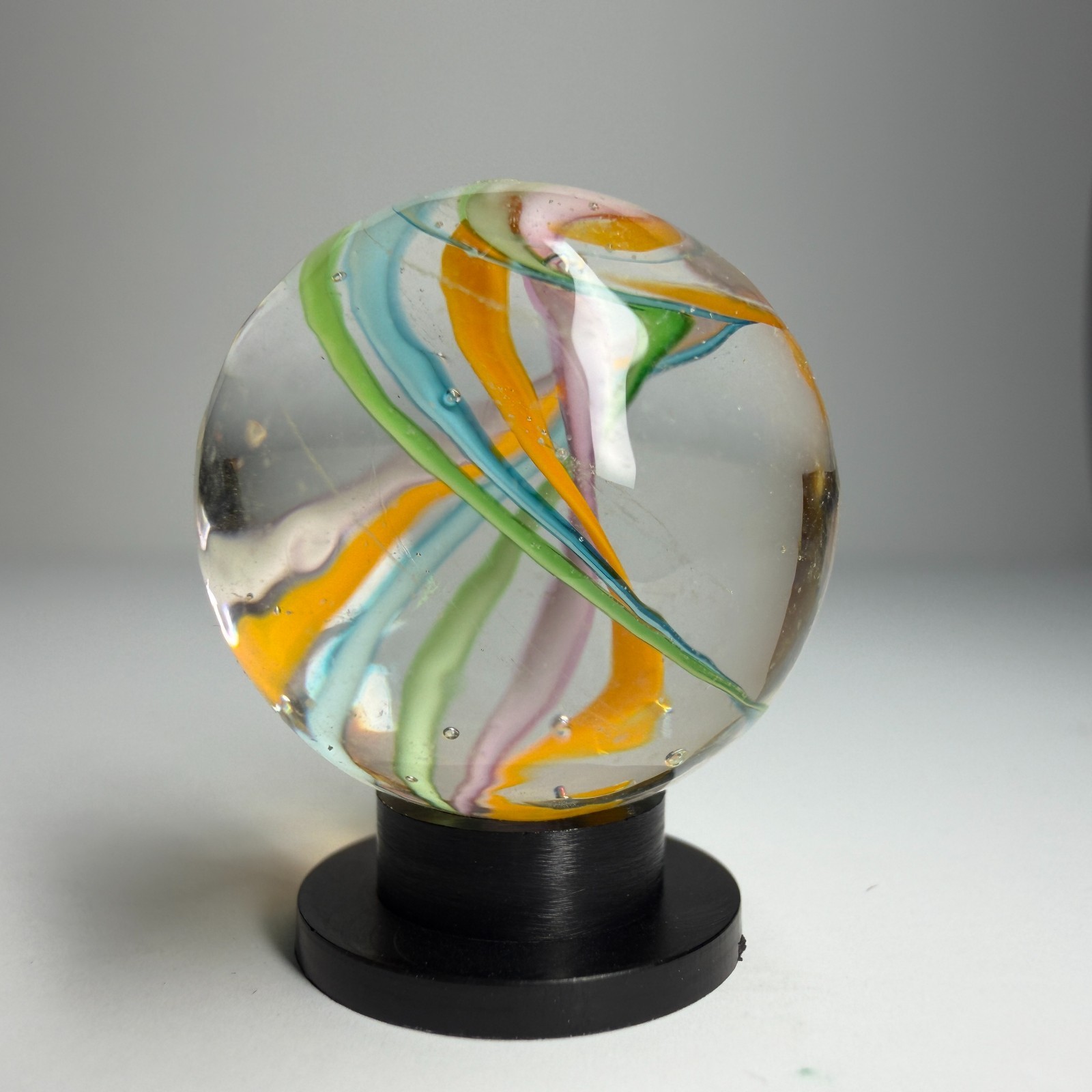 22mm AI Helix SWIRL Ribbon Handmade art glass Marble 7/8″ SHOOTER + Stand