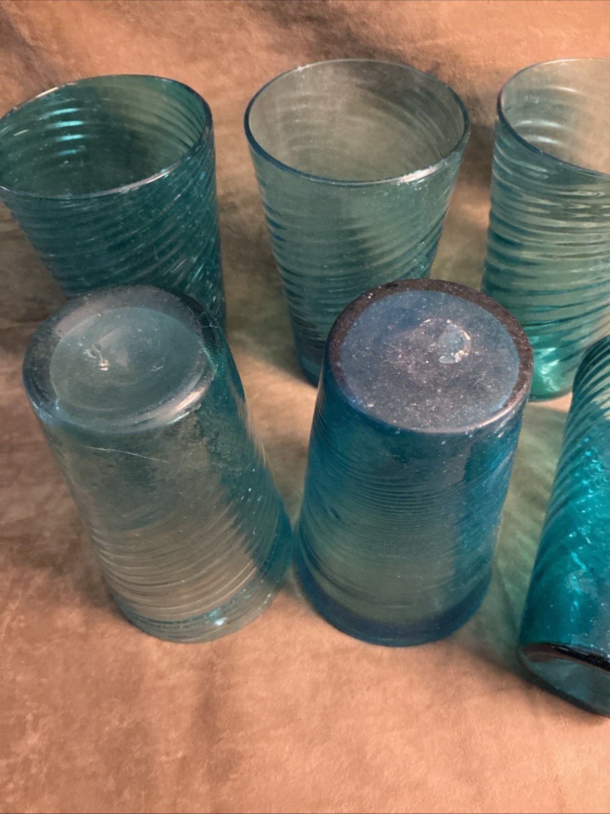 Vintage 1940s Mexican handmade glass swirl pattern Tumblr six piece. Variants