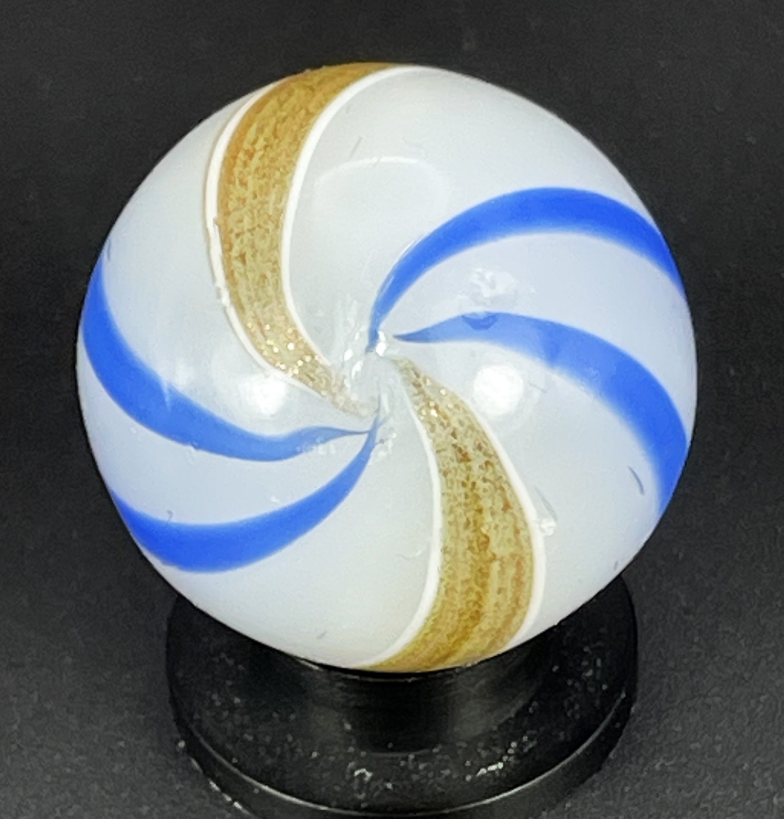 Antique Handmade White Base Glass Opaque Banded Lutz Marble – .757″