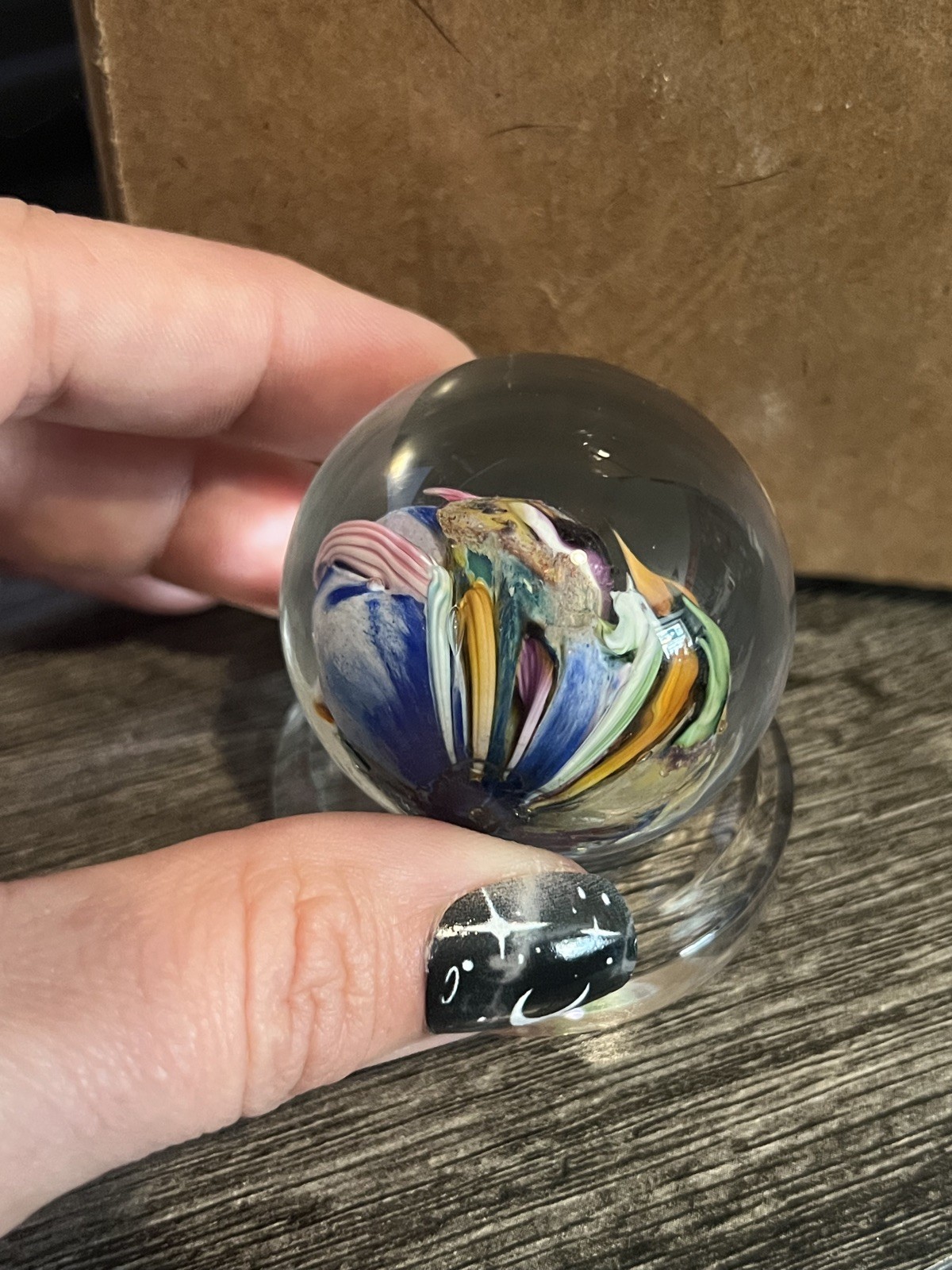 Signed Doug Sweet Dichroic Millefiori Studio Art Glass 1.75″ Marble Paperweight