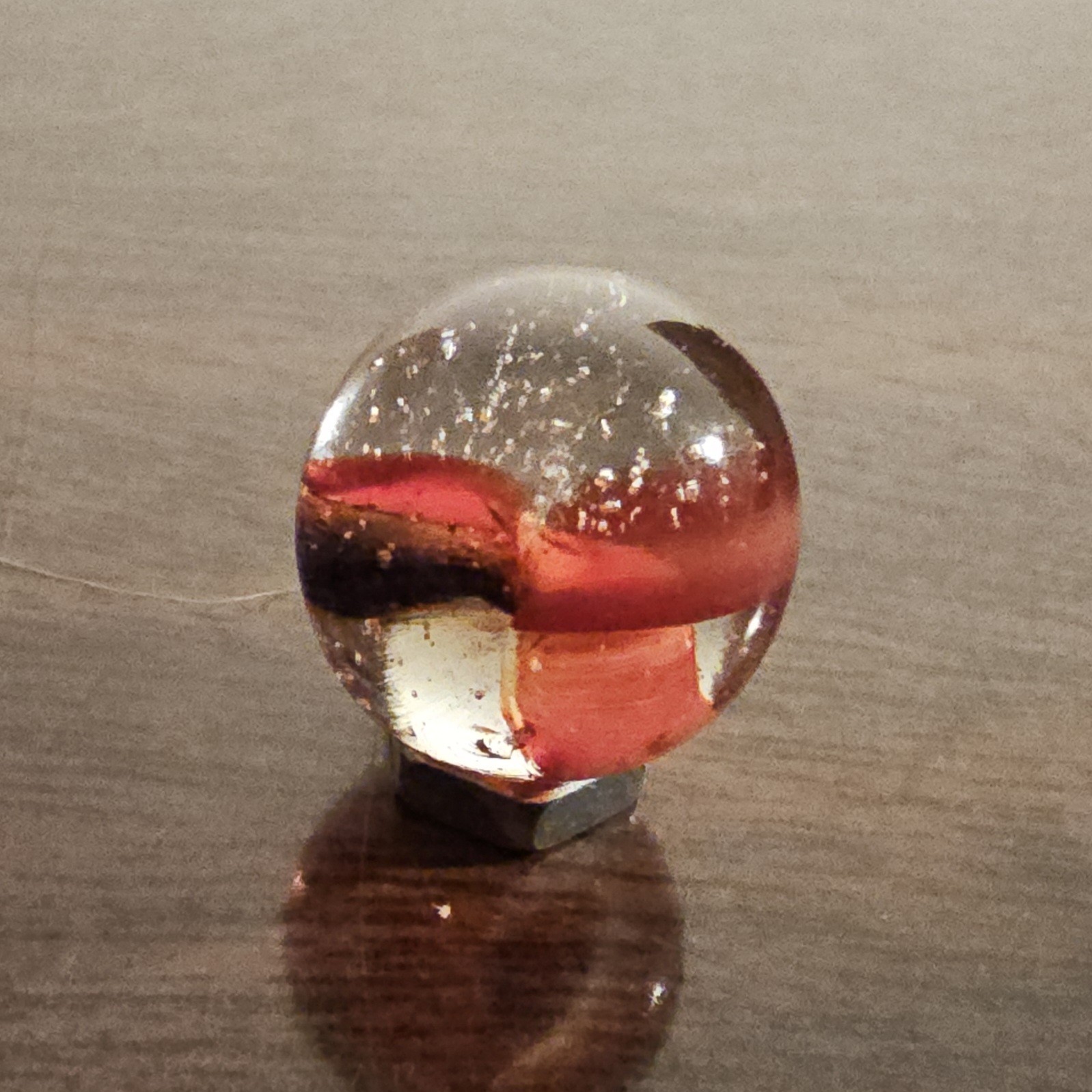 Vintage C. E. Bogard Rose Hybrid .625 Cats Eye in Clear Uranium Glass Marble