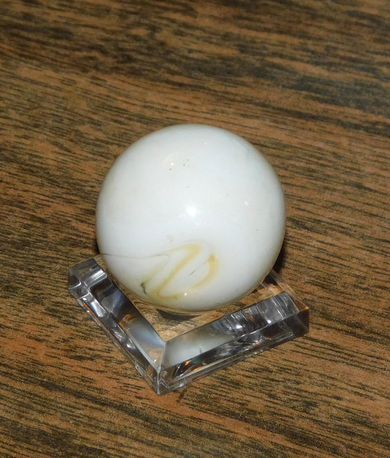 Vintage Glass Marble Large Pearlescent Cream Yellow Swirl Shooter 0.94″ #0-129