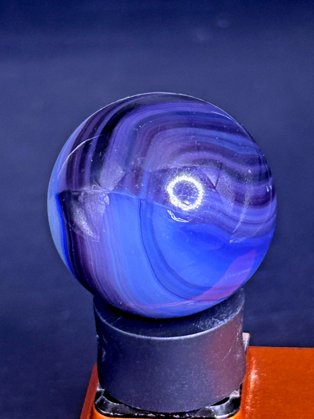Akro Agate Patch Marble Blue & Purple Ribbons UV+ 1″ Shooter Wet Mint, SH21