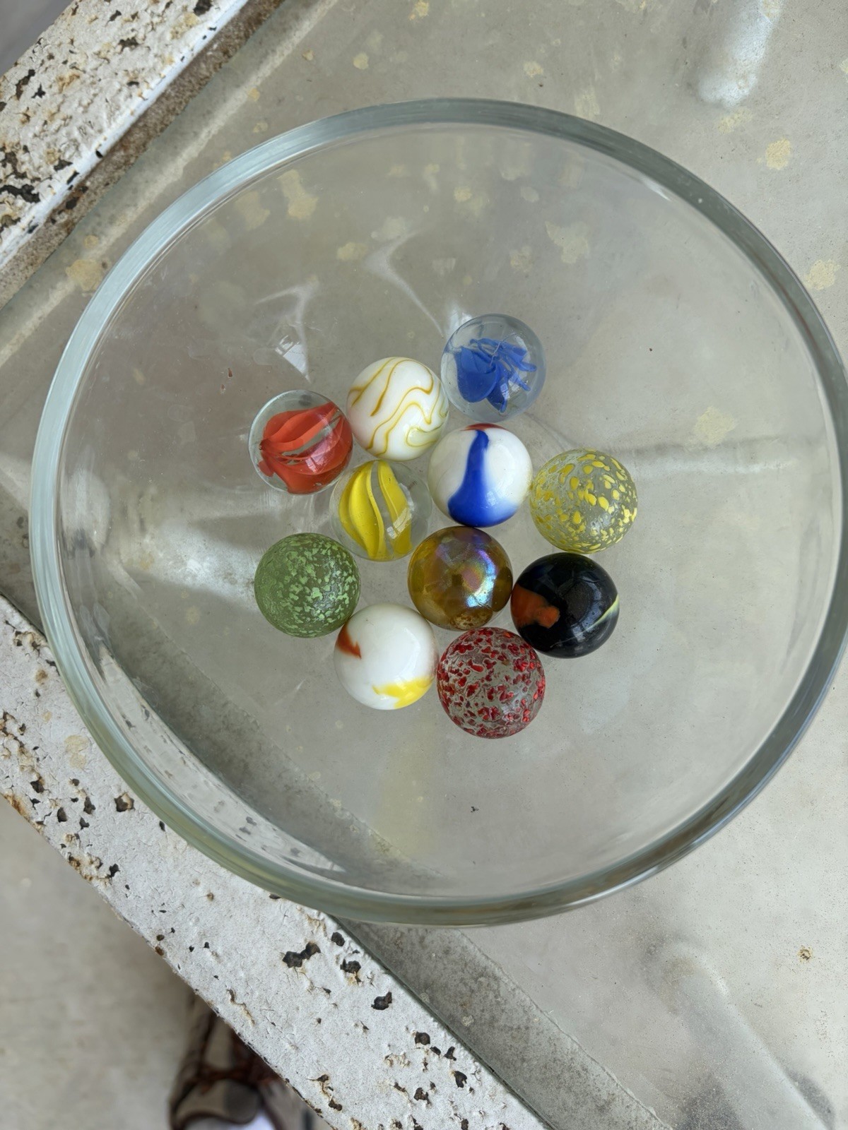 11 Shooters Lot Marbles Black Yellow Red Blue White Green, Frit Great Condition