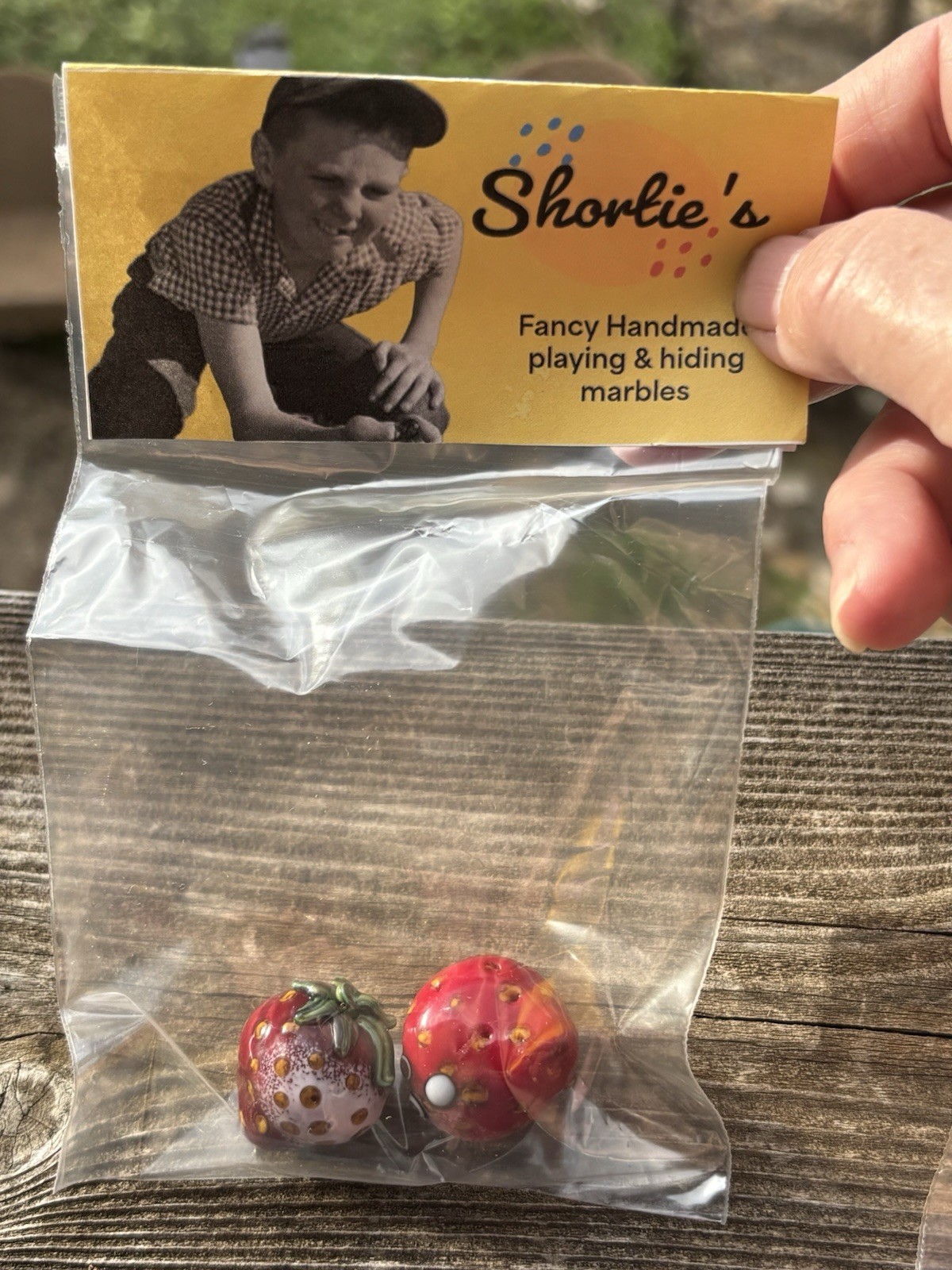 Shortie’s Fancy Handmade Playing&Hiding Marbles Lot Of 2 “Crazy Strawberries”