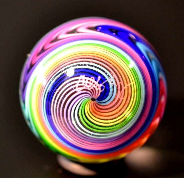 JAMES ALLOWAY GLASS MARBLE/1.357″-DICHROIC RAINBOW VORTEX CHEVRON #3578-FAST